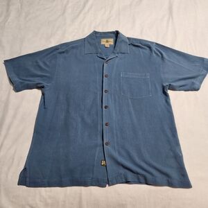 Seven Palm Brand Men's Short Sleeve Button-up 100% Silk Shirt Large Blue Beach